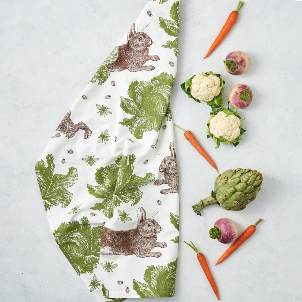 Rabbit & Cabbage Print Tea Towel Thornback & Peel